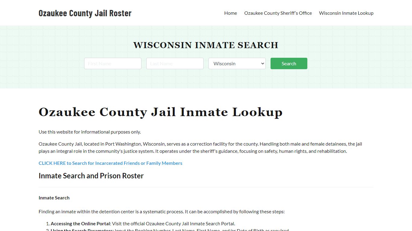 Ozaukee County Jail Roster Lookup, WI, Inmate Search