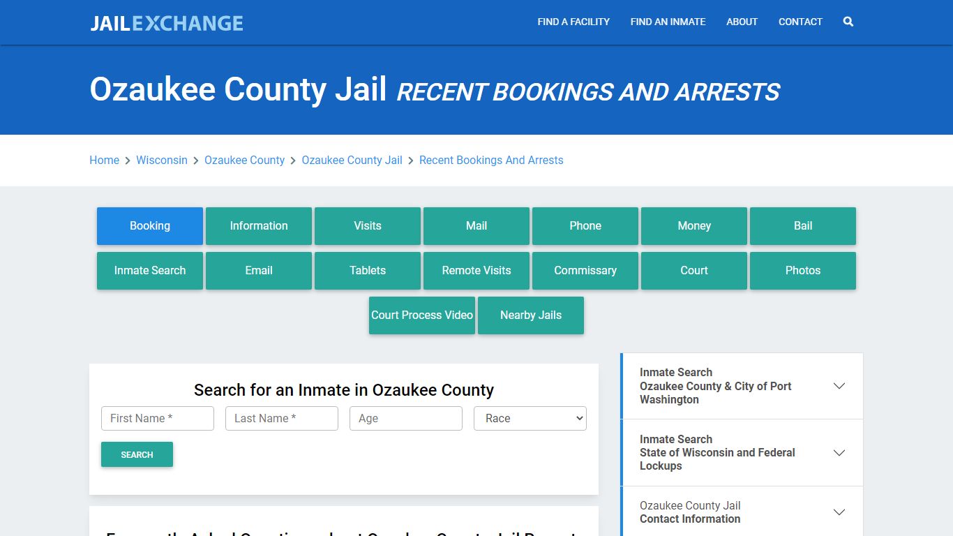 Ozaukee County Jail Recent Bookings And Arrests - Jail Exchange