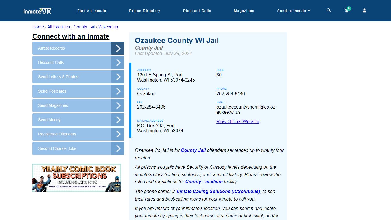 Ozaukee County WI Jail - Inmate Locator