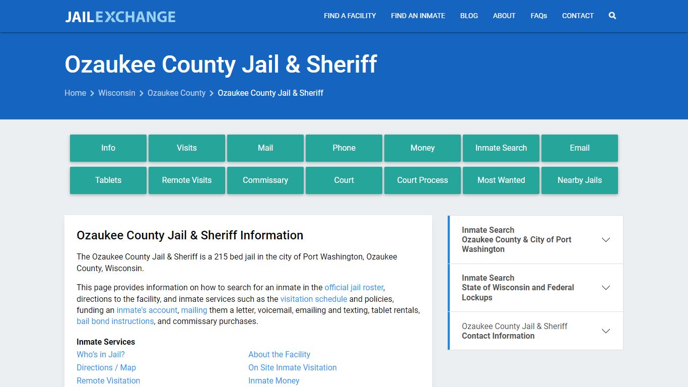 Ozaukee County Jail & Sheriff, WI Inmate Search, Information